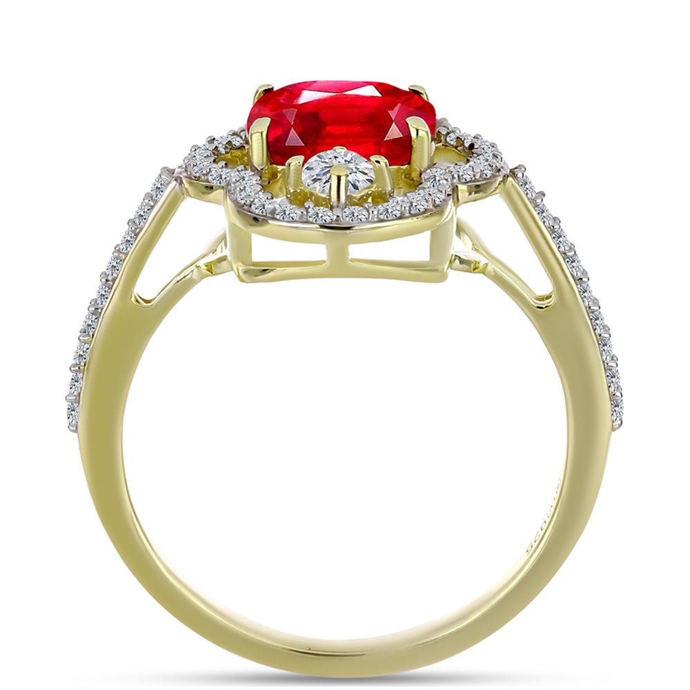 Anel de Prata com Banho de Ouro com Ágata Vermelha e Topázio Branco  Contraste: Cabeca de Veado (800)