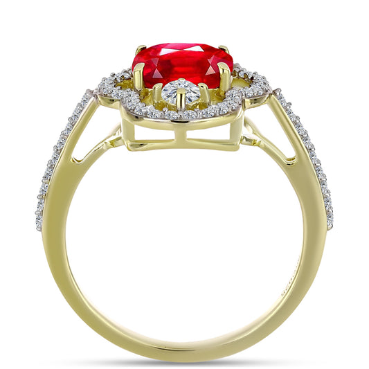 Anel de Prata com Banho de Ouro com Ágata Vermelha e Topázio Branco  Contraste: Cabeca de Veado (800)