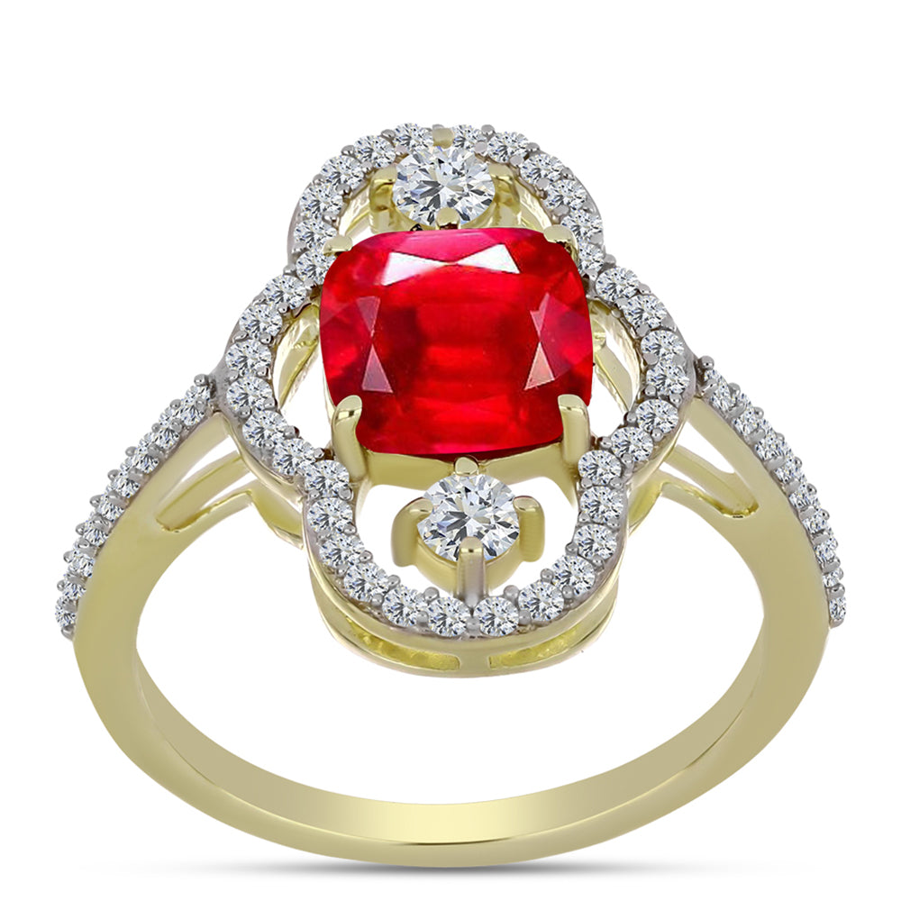 Anel de Prata com Banho de Ouro com Ágata Vermelha e Topázio Branco  Contraste: Cabeca de Veado (800)