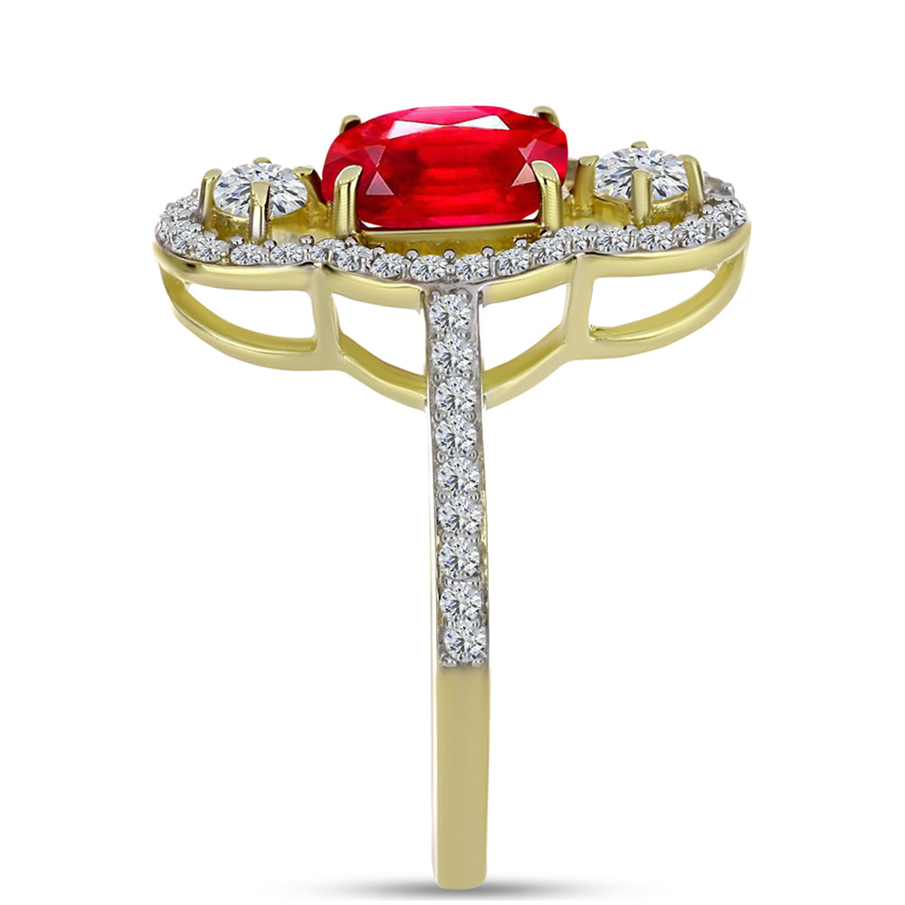 Anel de Prata com Banho de Ouro com Ágata Vermelha e Topázio Branco  Contraste: Cabeca de Veado (800)