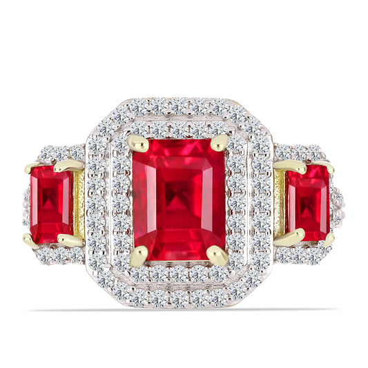 Anel de Prata com Banho de Ouro com Ágata Vermelha e Topázio Branco  Contraste: Cabeca de Veado (800)