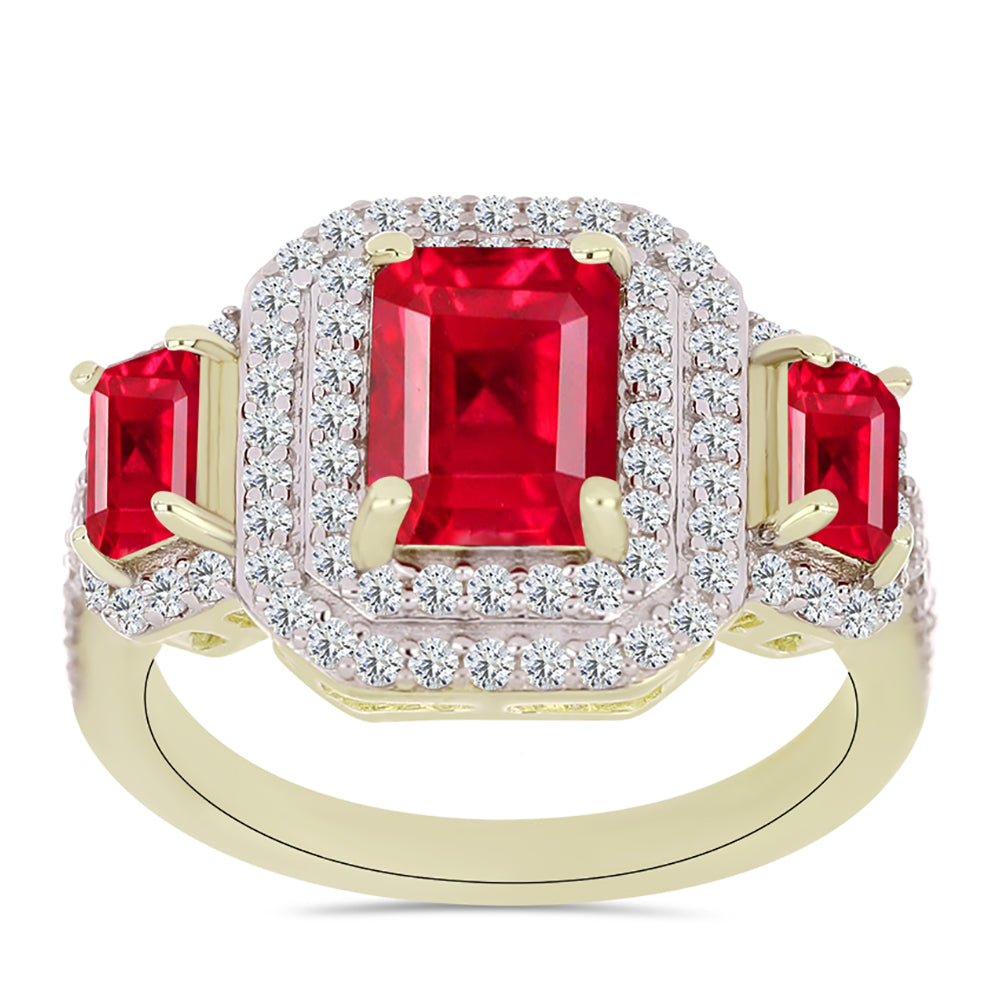 Anel de Prata com Banho de Ouro com Ágata Vermelha e Topázio Branco  Contraste: Cabeca de Veado (800)