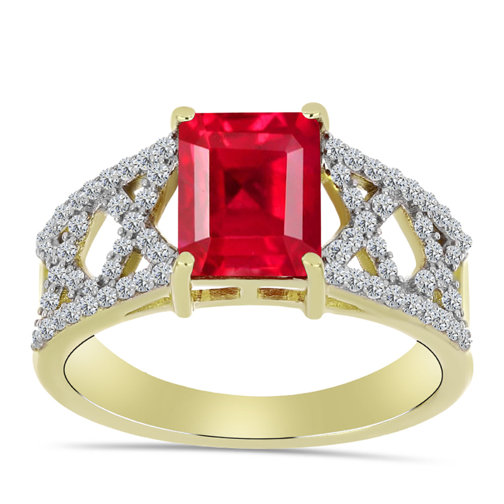 Anel de Prata com Banho de Ouro com Ágata Vermelha e Topázio Branco  Contraste: Cabeca de Veado (800)