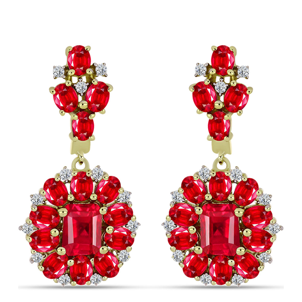 Brincos de Prata com Banho de Ouro com Ágata Vermelha e Topázio Branco