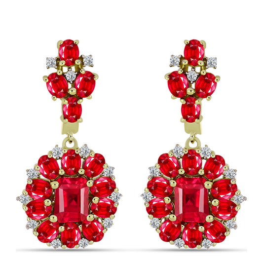 Brincos de Prata com Banho de Ouro com Ágata Vermelha e Topázio Branco