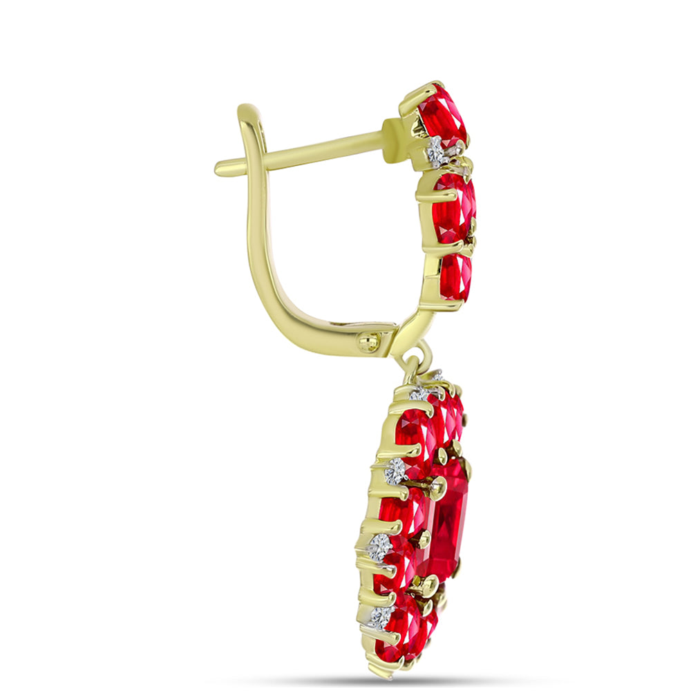 Brincos de Prata com Banho de Ouro com Ágata Vermelha e Topázio Branco 2 