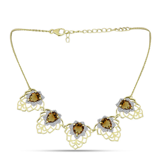 Colar de Prata com Banho de Ouro com Quartzo Cognac e Topázio Branco  Contraste: Cabeca de Veado (800)