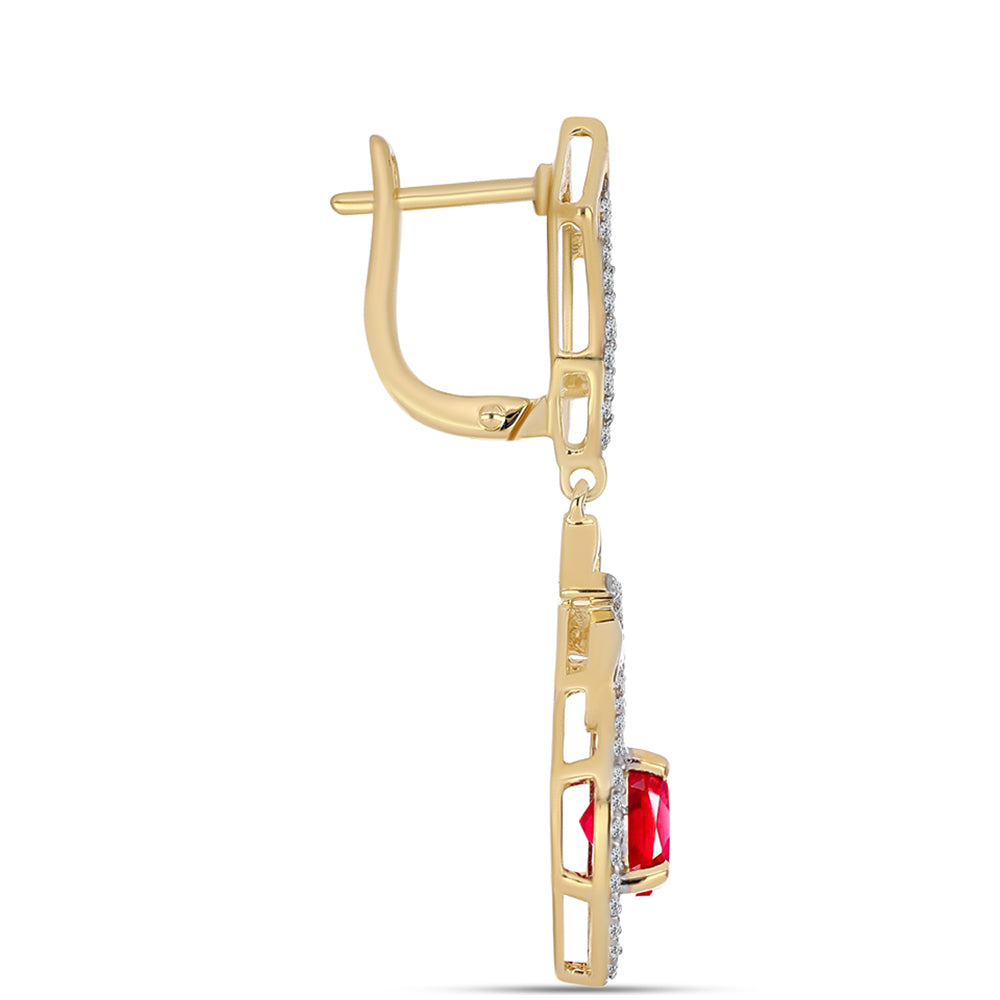 Brincos de Prata com Banho de Ouro com Ágata Vermelha e Topázio Branco 2 