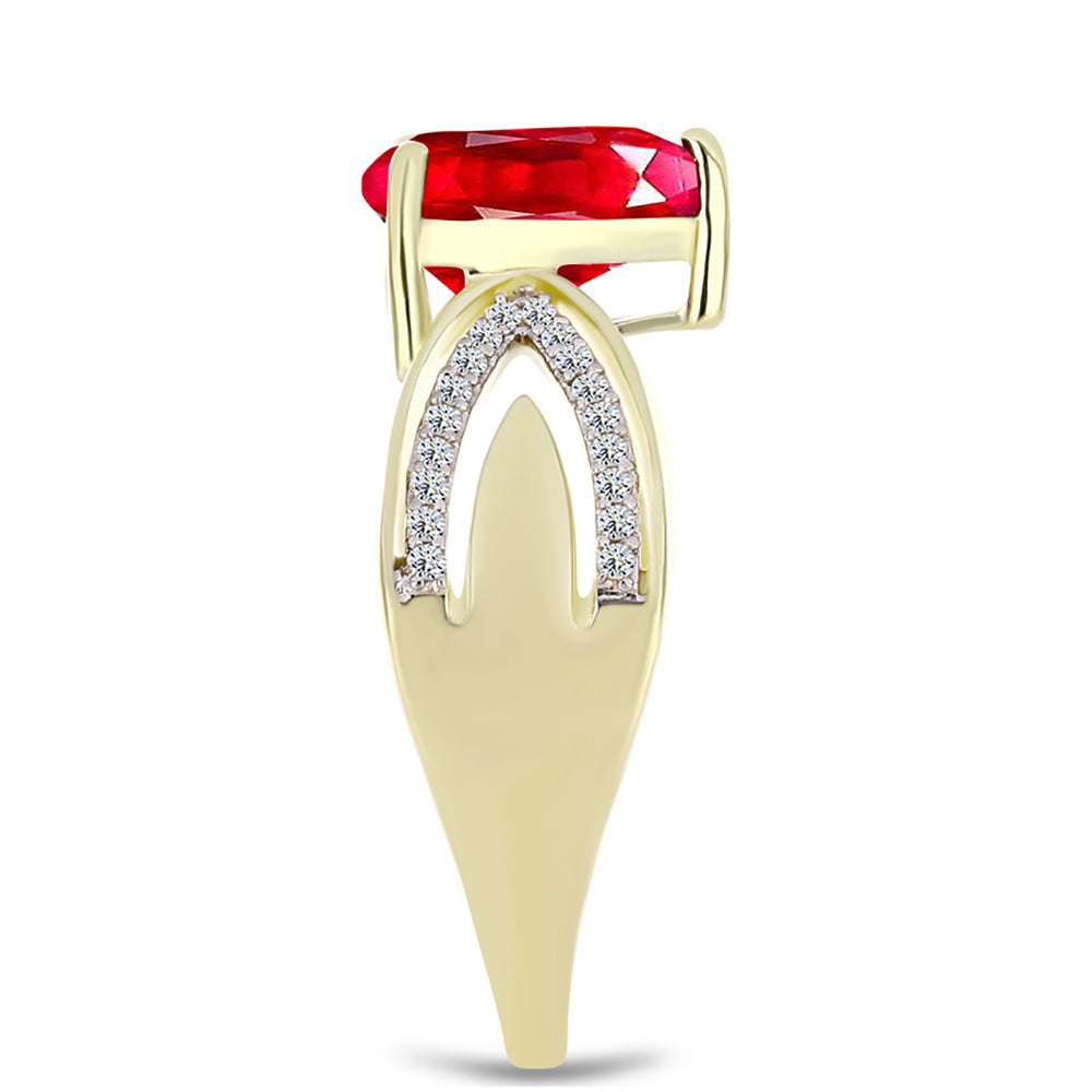 Anel de Prata com Banho de Ouro com Ágata Vermelha e Topázio Branco  Contraste: Cabeca de Veado (800) 4 