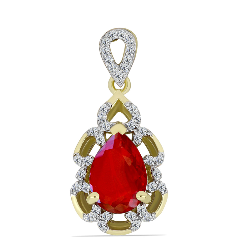 Pendente de Prata com Banho de Ouro com Ágata Vermelha e Topázio Branco