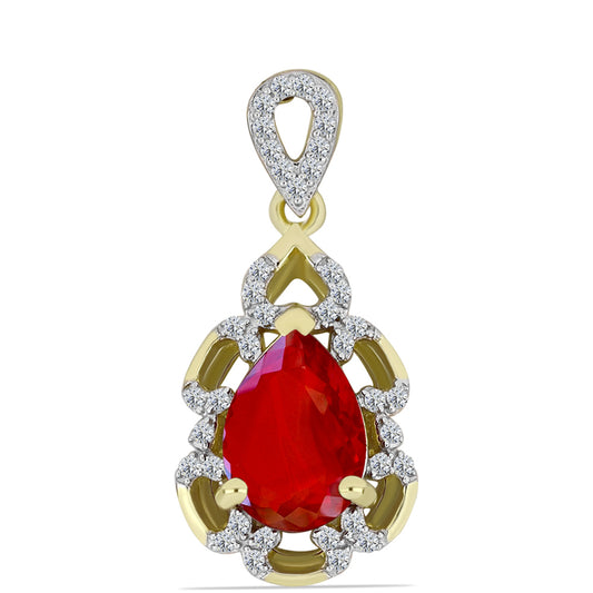 Pendente de Prata com Banho de Ouro com Ágata Vermelha e Topázio Branco