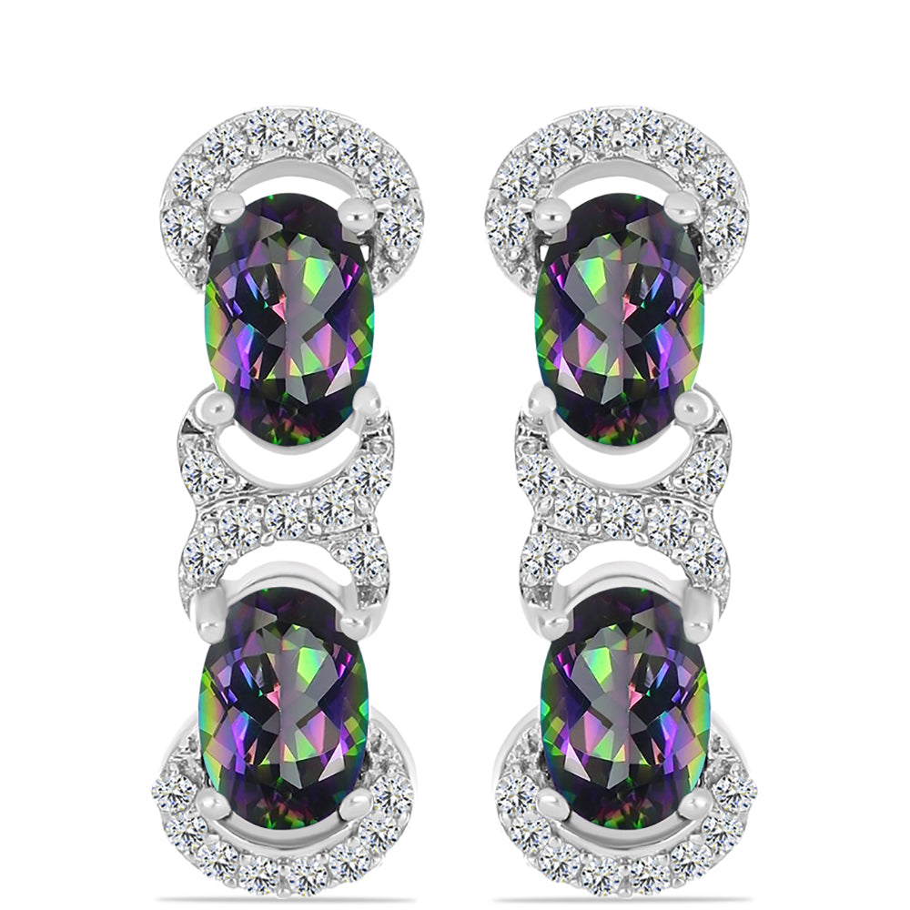 Brincos de Prata com Quartzo Verde Místico do Brasil e Topázio Branco 1 