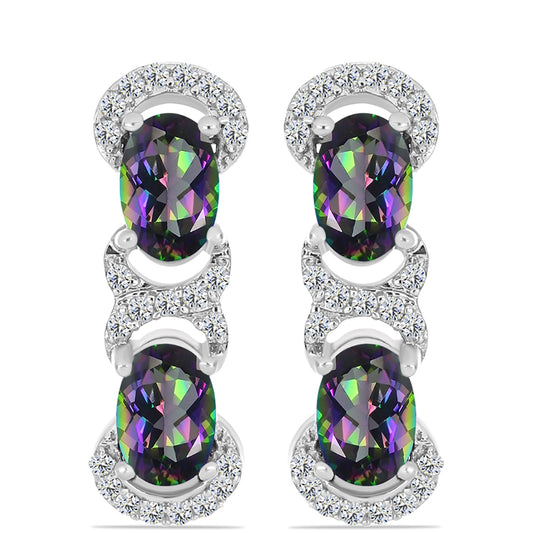 Brincos de Prata com Quartzo Verde Místico do Brasil e Topázio Branco