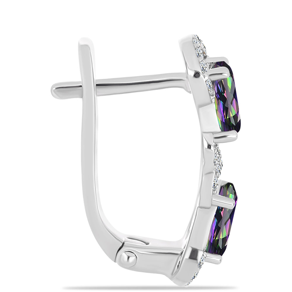 Brincos de Prata com Quartzo Verde Místico do Brasil e Topázio Branco