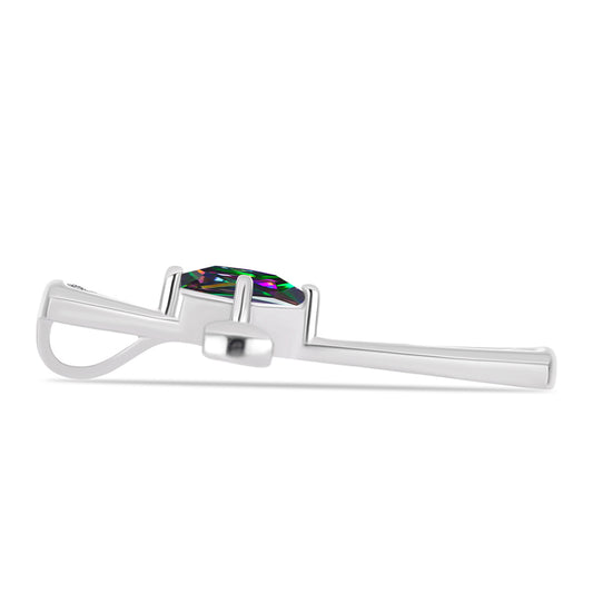 Cruz Pendente de Prata com Quartzo Verde Místico do Brasil e Topázio Branco  Contraste: Cabeca de Veado (800)