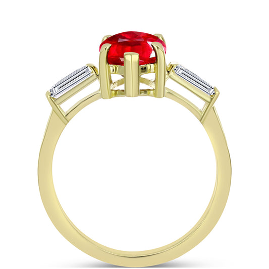 Anel de Prata com Banho de Ouro com Ágata Vermelha e Topázio Branco