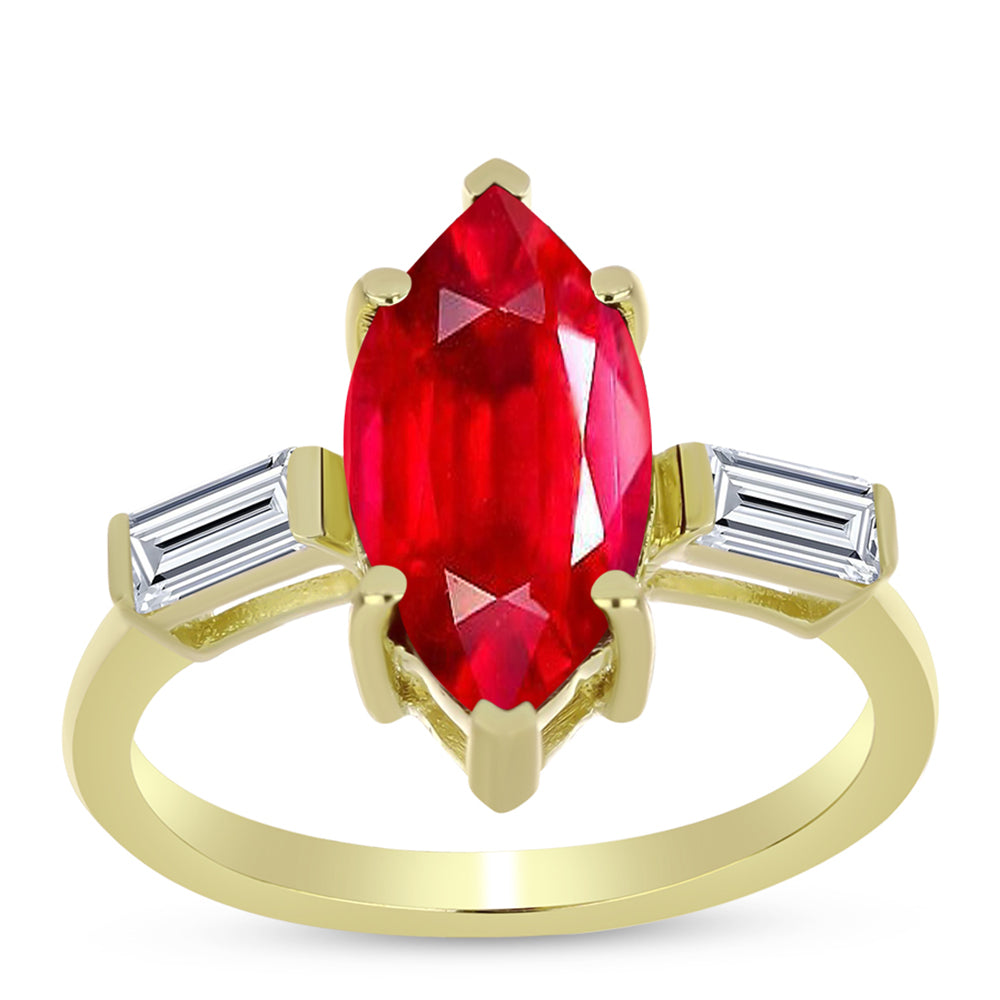 Anel de Prata com Banho de Ouro com Ágata Vermelha e Topázio Branco