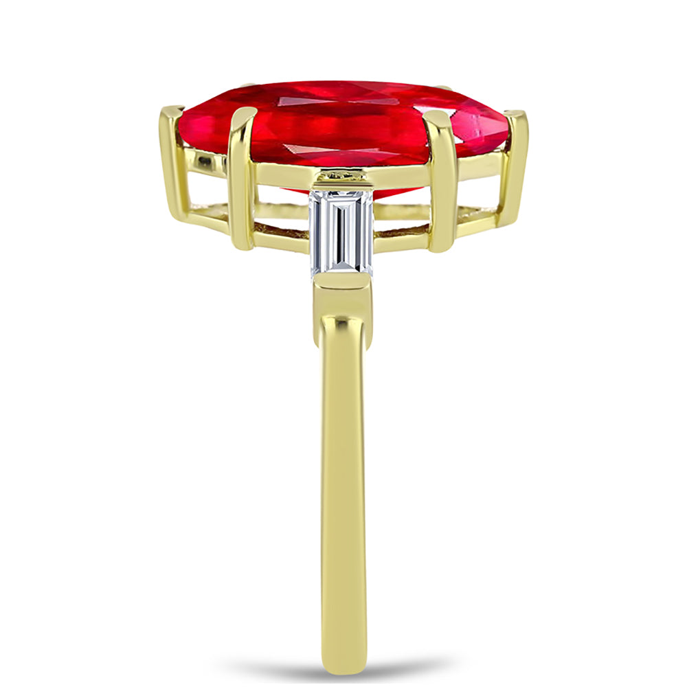 Anel de Prata com Banho de Ouro com Ágata Vermelha e Topázio Branco 4 