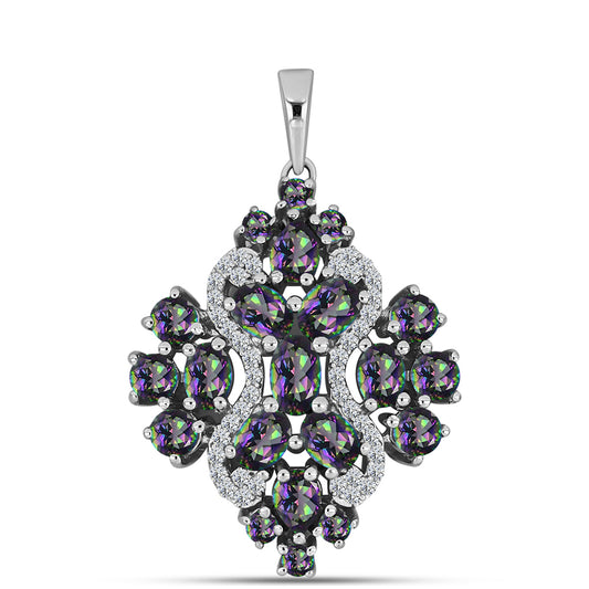 Pendente de Prata com Quartzo Verde Místico do Brasil e Topázio Branco