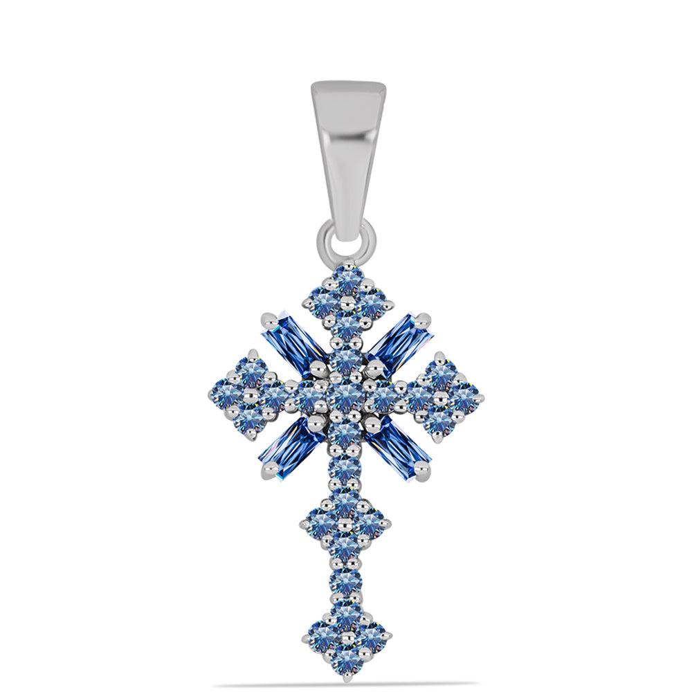 Cruz Pendente de Prata com Moissanite Azul Oceano 1 