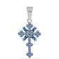 Cruz Pendente de Prata com Moissanite Azul Oceano