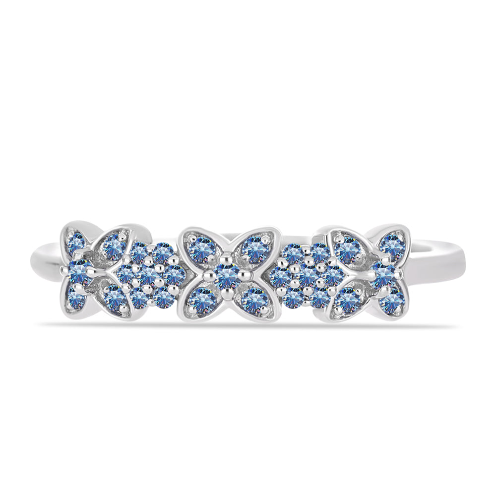 Anel de Prata com Moissanite Azul Oceano