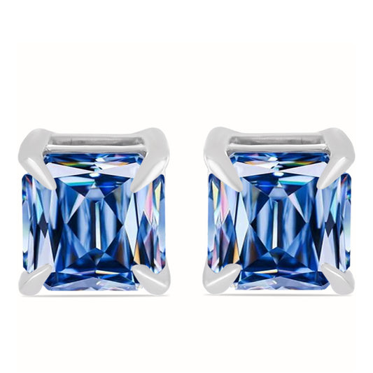 Brincos de Prata com Moissanite Azul Oceano