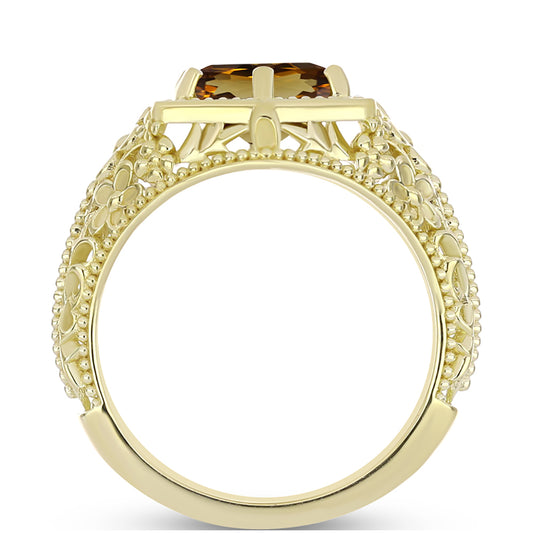 Anel de Prata com Banho de Ouro com Quartzo Cognac  Contraste: Cabeca de Veado (800)