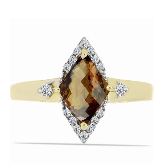 Anel de Prata com Banho de Ouro com Quartzo Cognac e Topázio Branco