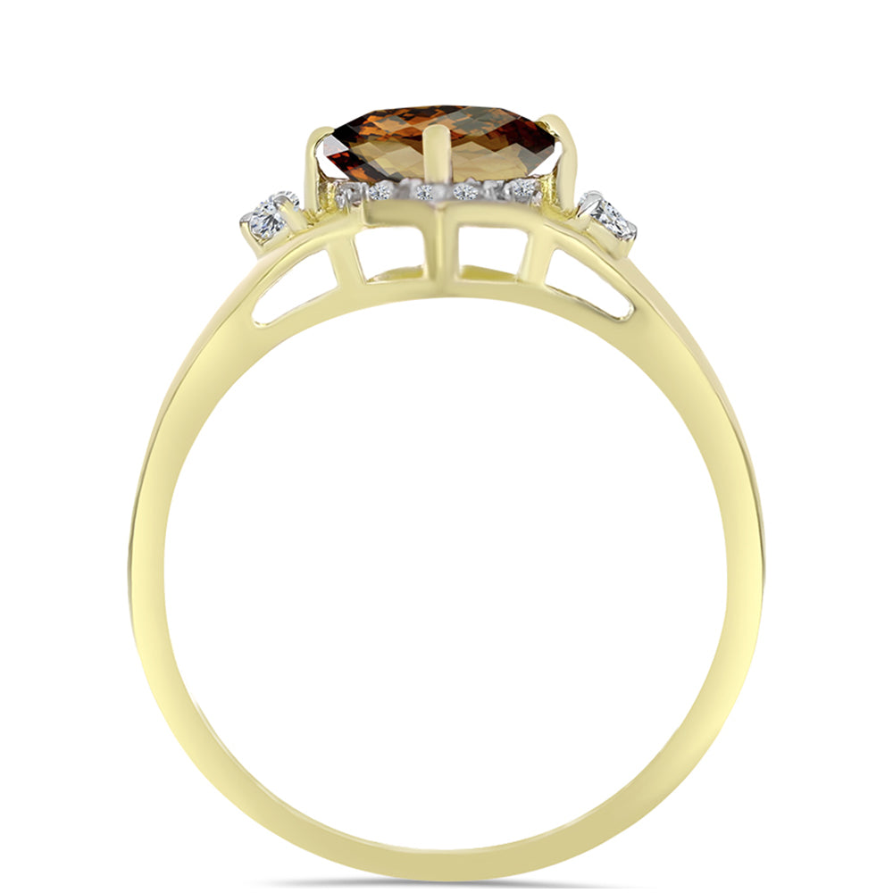 Anel de Prata com Banho de Ouro com Quartzo Cognac e Topázio Branco 2 