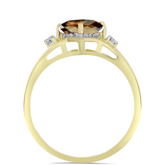 Anel de Prata com Banho de Ouro com Quartzo Cognac e Topázio Branco