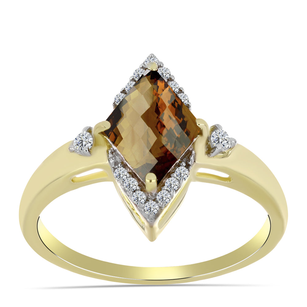 Anel de Prata com Banho de Ouro com Quartzo Cognac e Topázio Branco