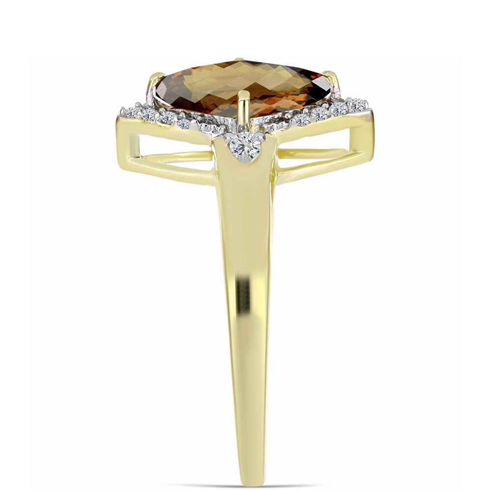 Anel de Prata com Banho de Ouro com Quartzo Cognac e Topázio Branco