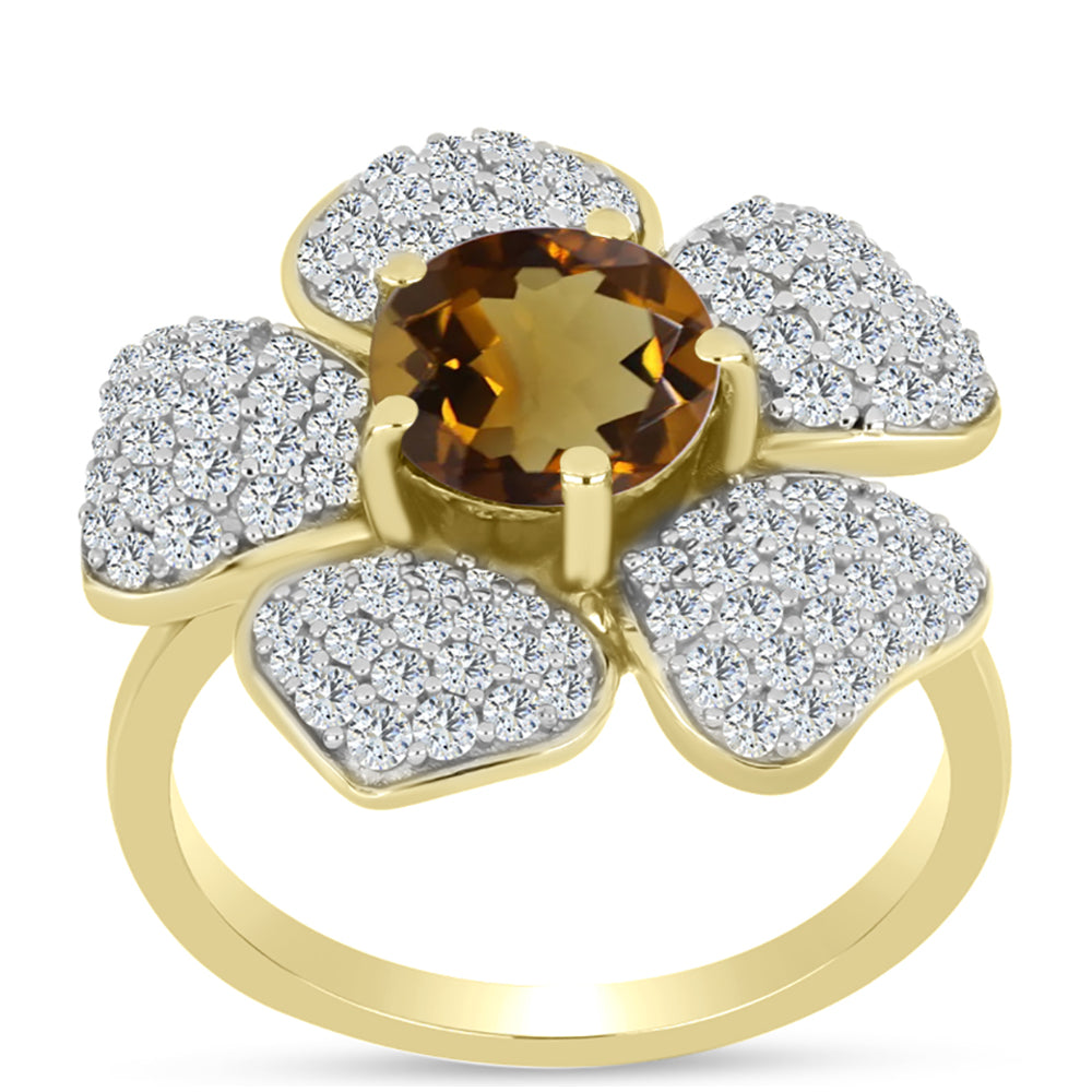 Anel de Prata com Banho de Ouro com Quartzo Cognac e Topázio Branco  Contraste: Cabeca de Veado (800) 3 