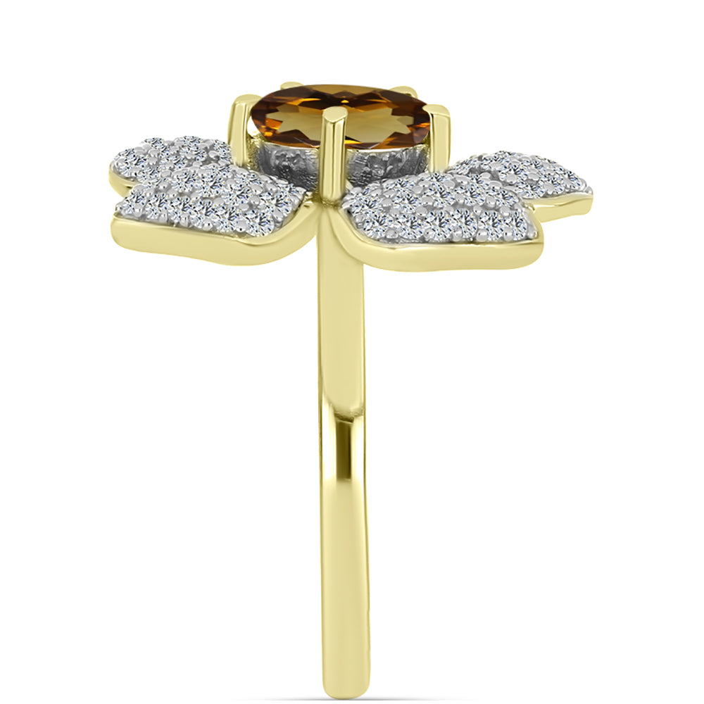 Anel de Prata com Banho de Ouro com Quartzo Cognac e Topázio Branco  Contraste: Cabeca de Veado (800) 4 