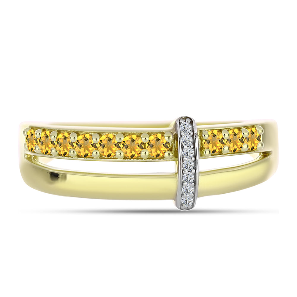 Anel de Prata com Banho de Ouro com Quartzo Cognac e Topázio Branco  Contraste: Cabeca de Veado (800)