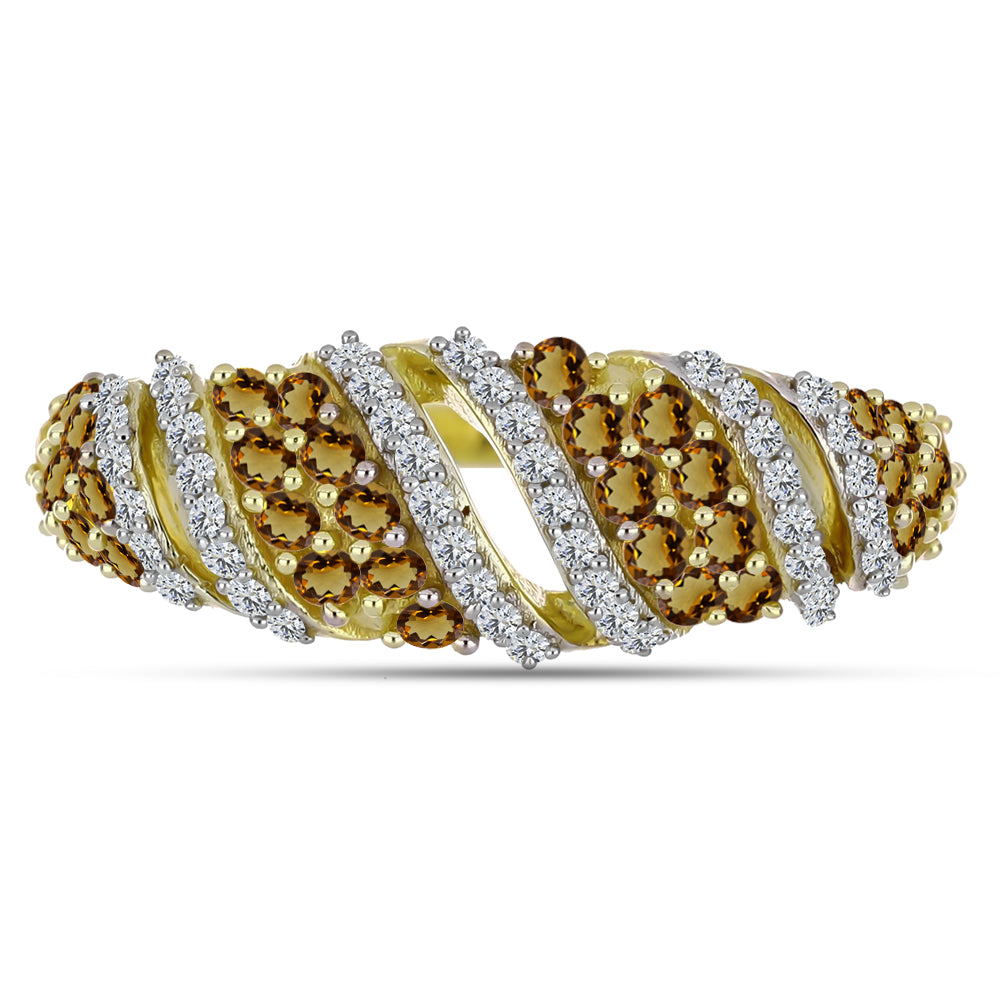 Anel de Prata com Banho de Ouro com Quartzo Cognac e Topázio Branco  Contraste: Cabeca de Veado (800) 5 