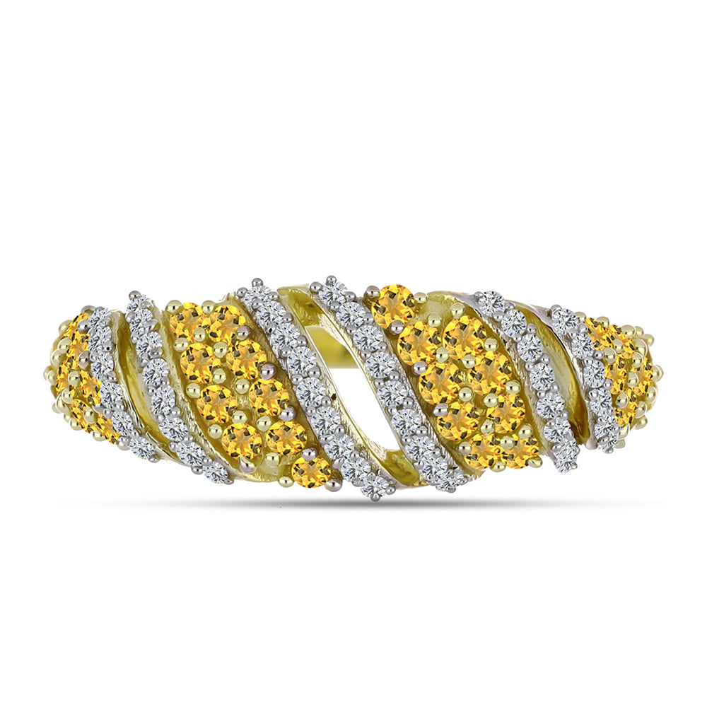 Anel de Prata com Banho de Ouro com Quartzo Cognac e Topázio Branco  Contraste: Cabeca de Veado (800)