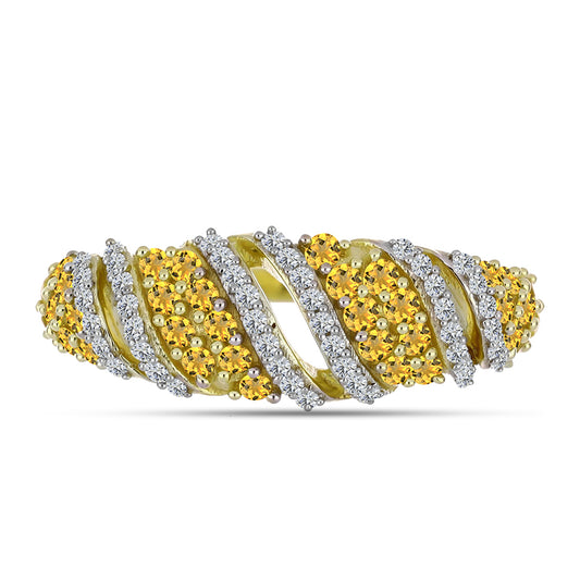 Anel de Prata com Banho de Ouro com Quartzo Cognac e Topázio Branco  Contraste: Cabeca de Veado (800)