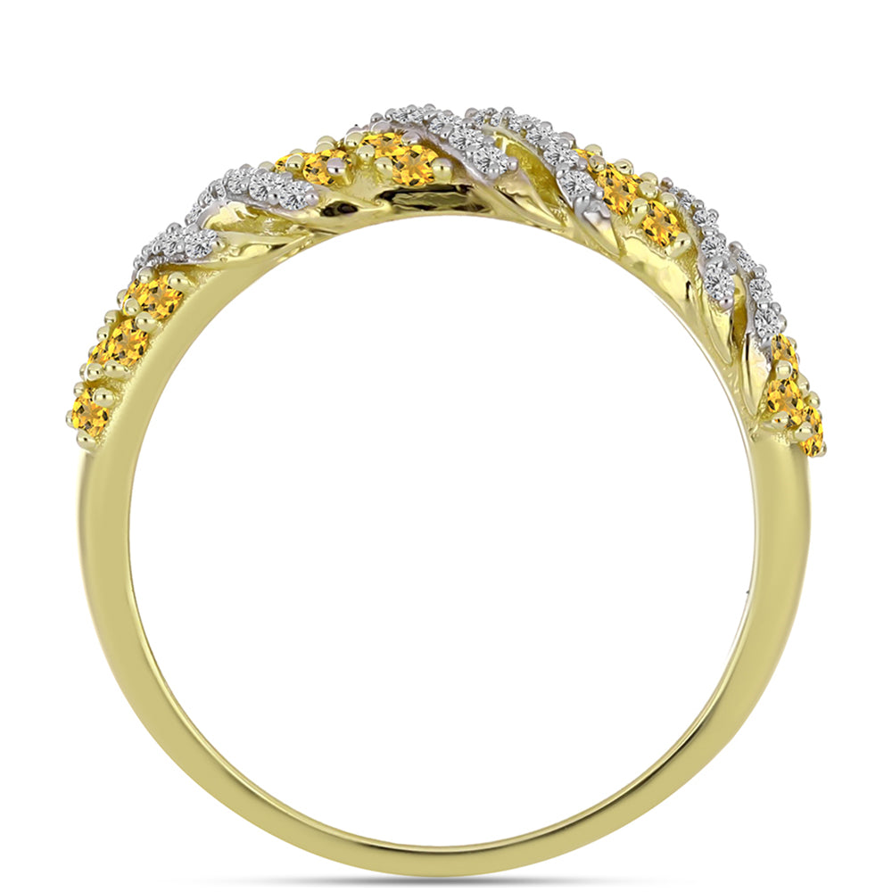 Anel de Prata com Banho de Ouro com Quartzo Cognac e Topázio Branco  Contraste: Cabeca de Veado (800) 2 