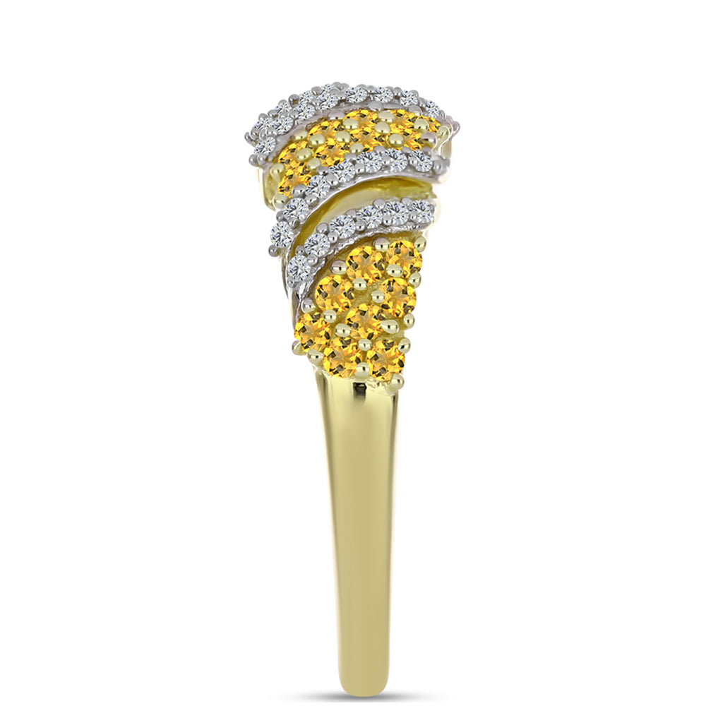 Anel de Prata com Banho de Ouro com Quartzo Cognac e Topázio Branco  Contraste: Cabeca de Veado (800) 4 