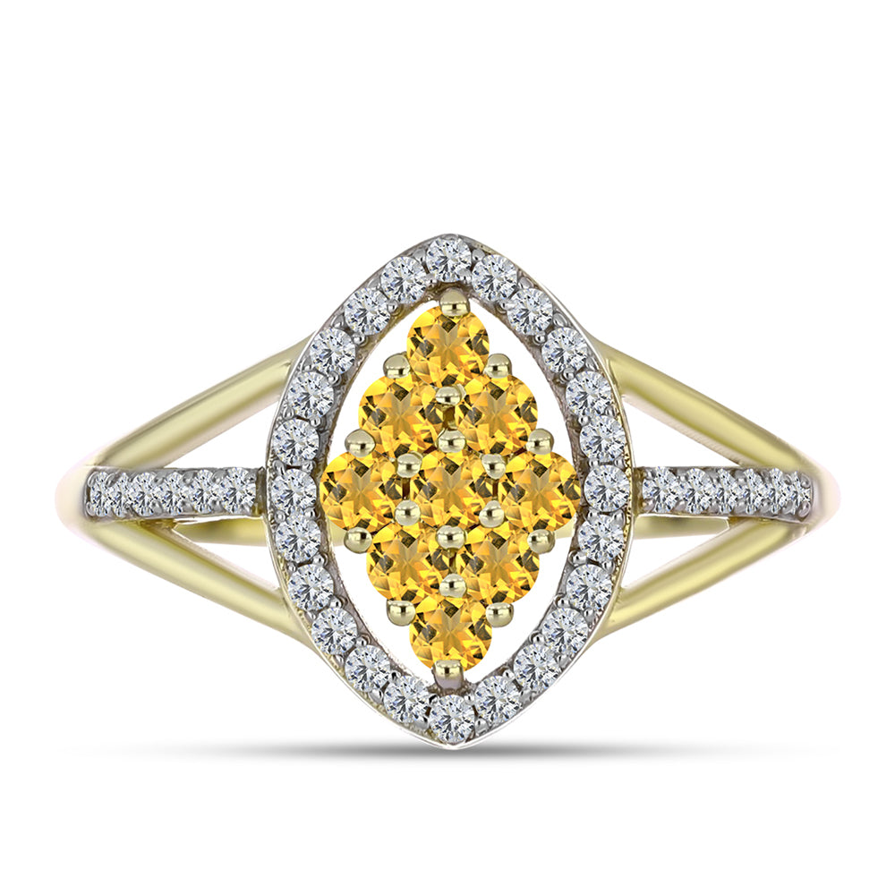 Anel de Prata com Banho de Ouro com Quartzo Cognac e Topázio Branco