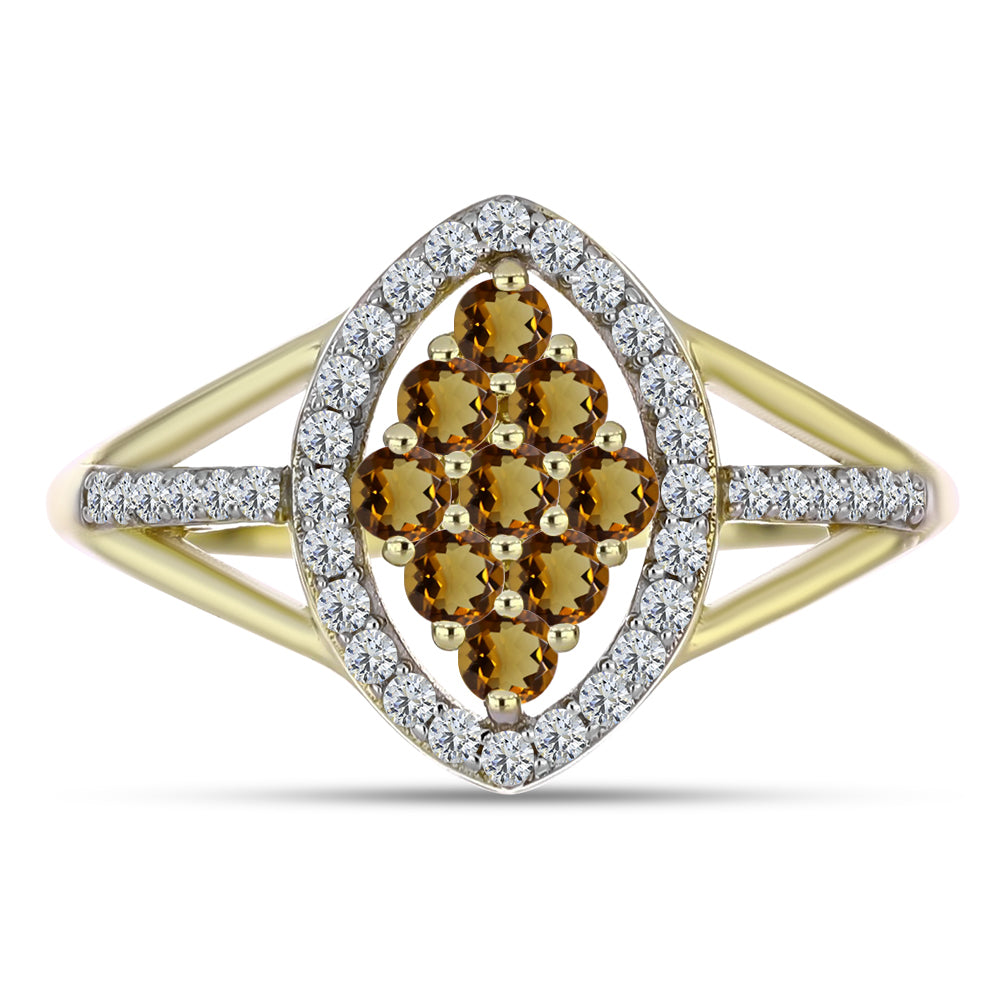 Anel de Prata com Banho de Ouro com Quartzo Cognac e Topázio Branco