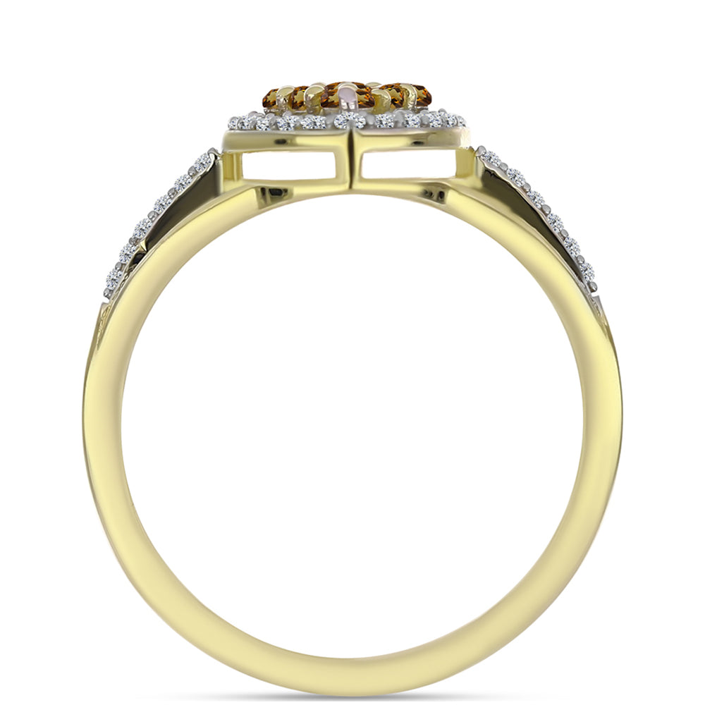 Anel de Prata com Banho de Ouro com Quartzo Cognac e Topázio Branco 2 