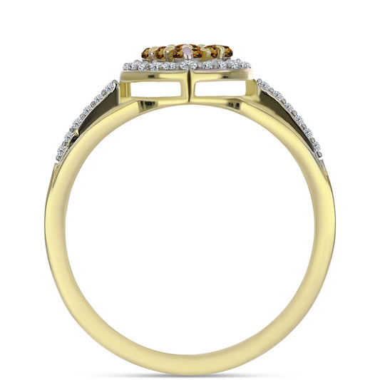 Anel de Prata com Banho de Ouro com Quartzo Cognac e Topázio Branco