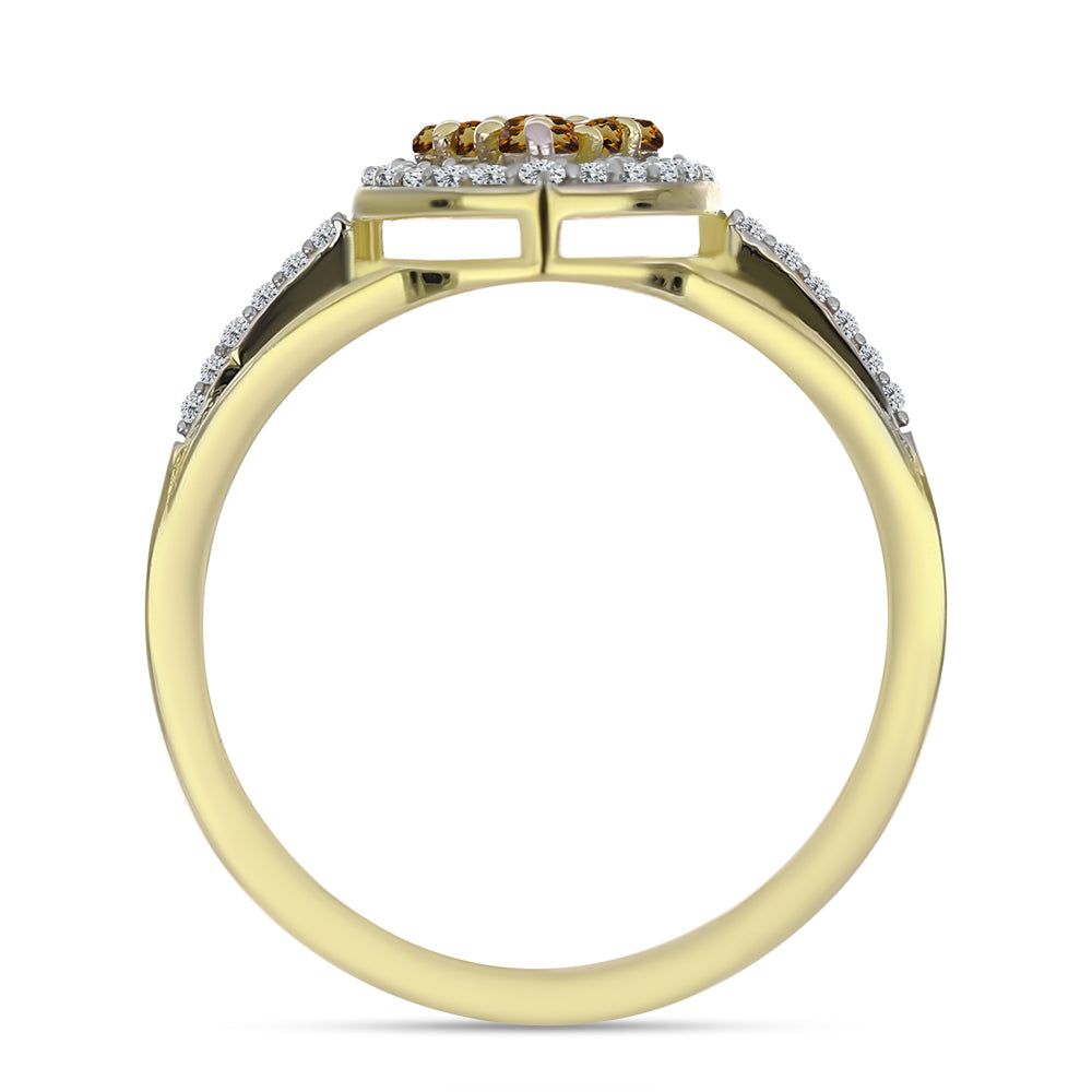 Anel de Prata com Banho de Ouro com Quartzo Cognac e Topázio Branco