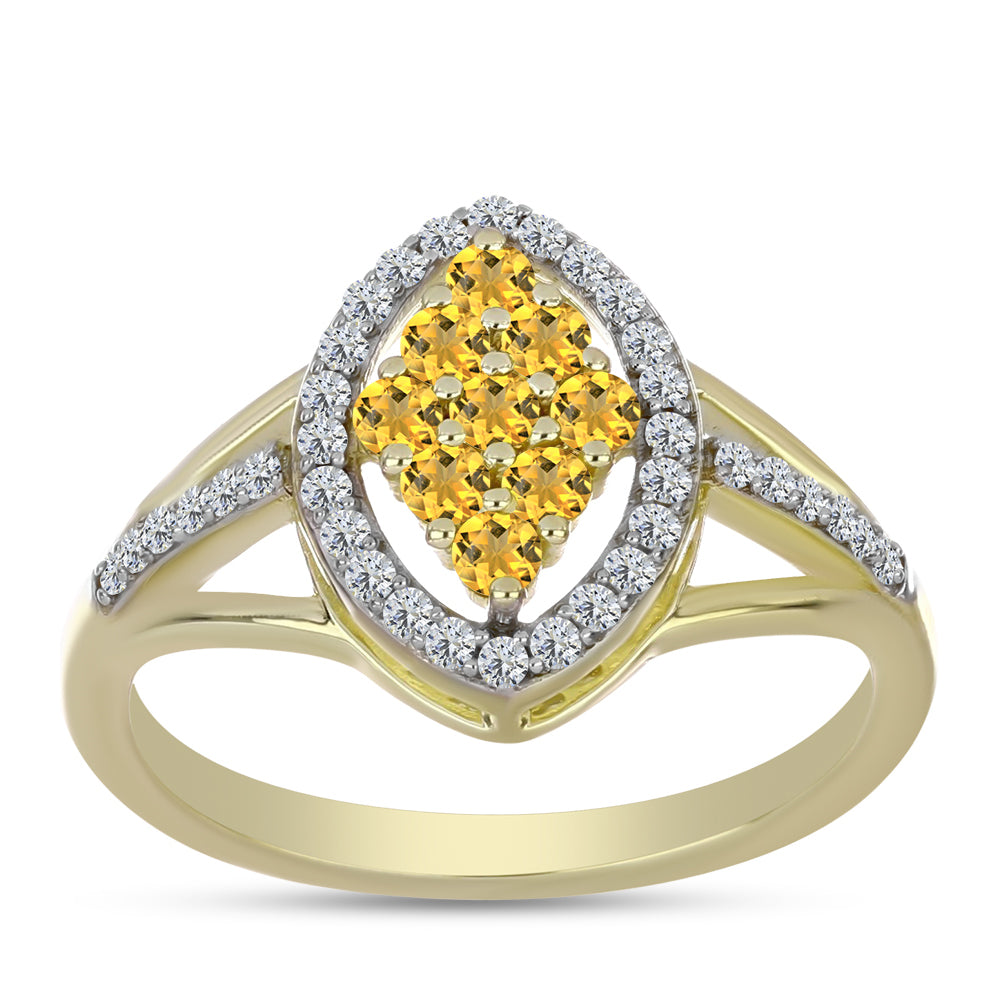 Anel de Prata com Banho de Ouro com Quartzo Cognac e Topázio Branco