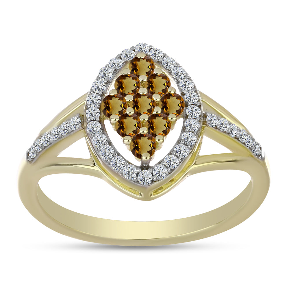 Anel de Prata com Banho de Ouro com Quartzo Cognac e Topázio Branco