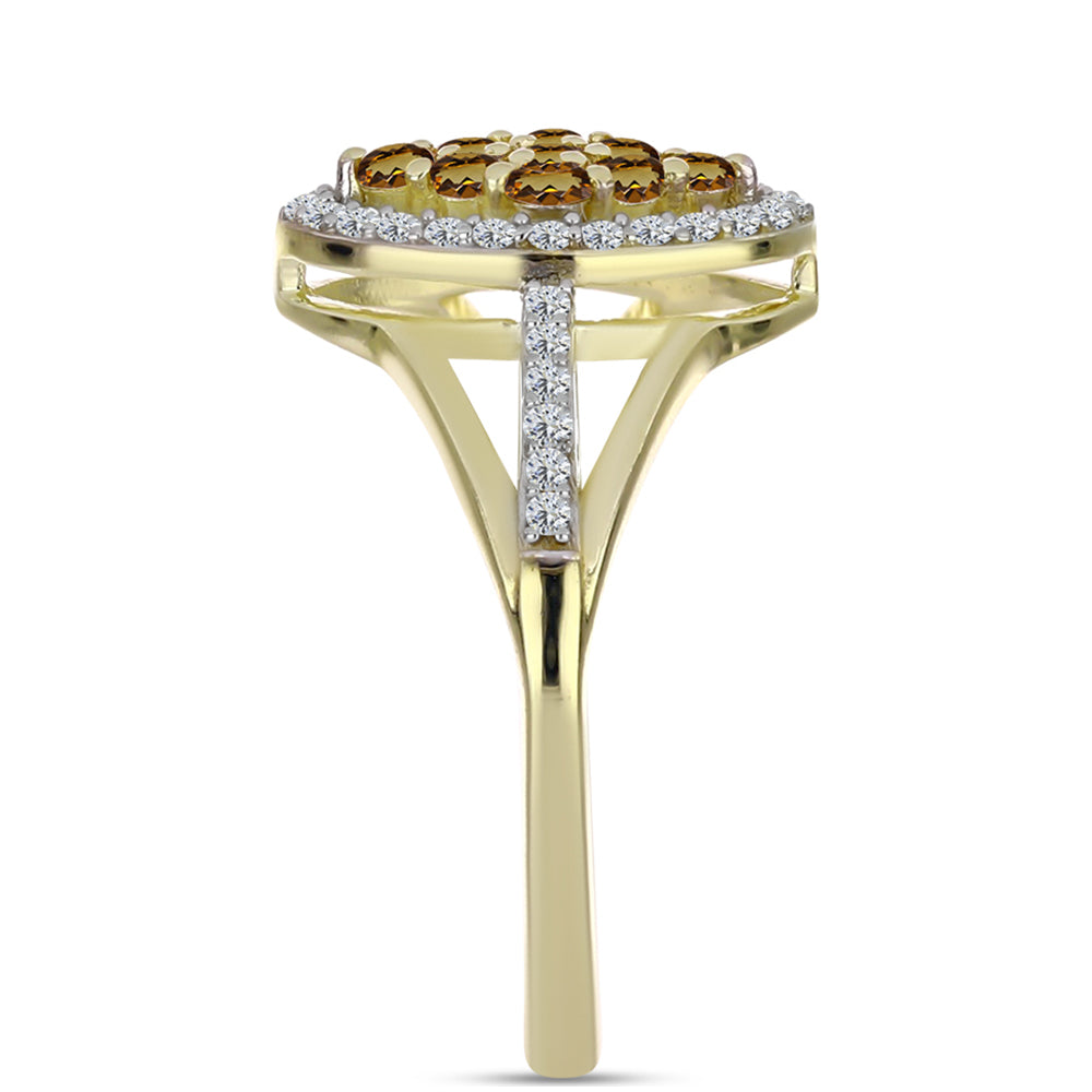 Anel de Prata com Banho de Ouro com Quartzo Cognac e Topázio Branco 4 