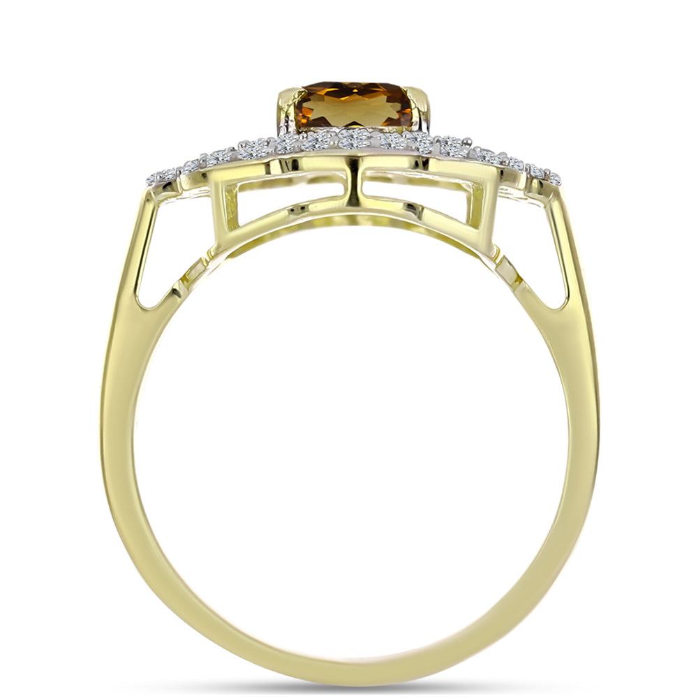 Anel de Prata com Banho de Ouro com Quartzo Cognac e Topázio Branco  Contraste: Cabeca de Veado (800) 2 